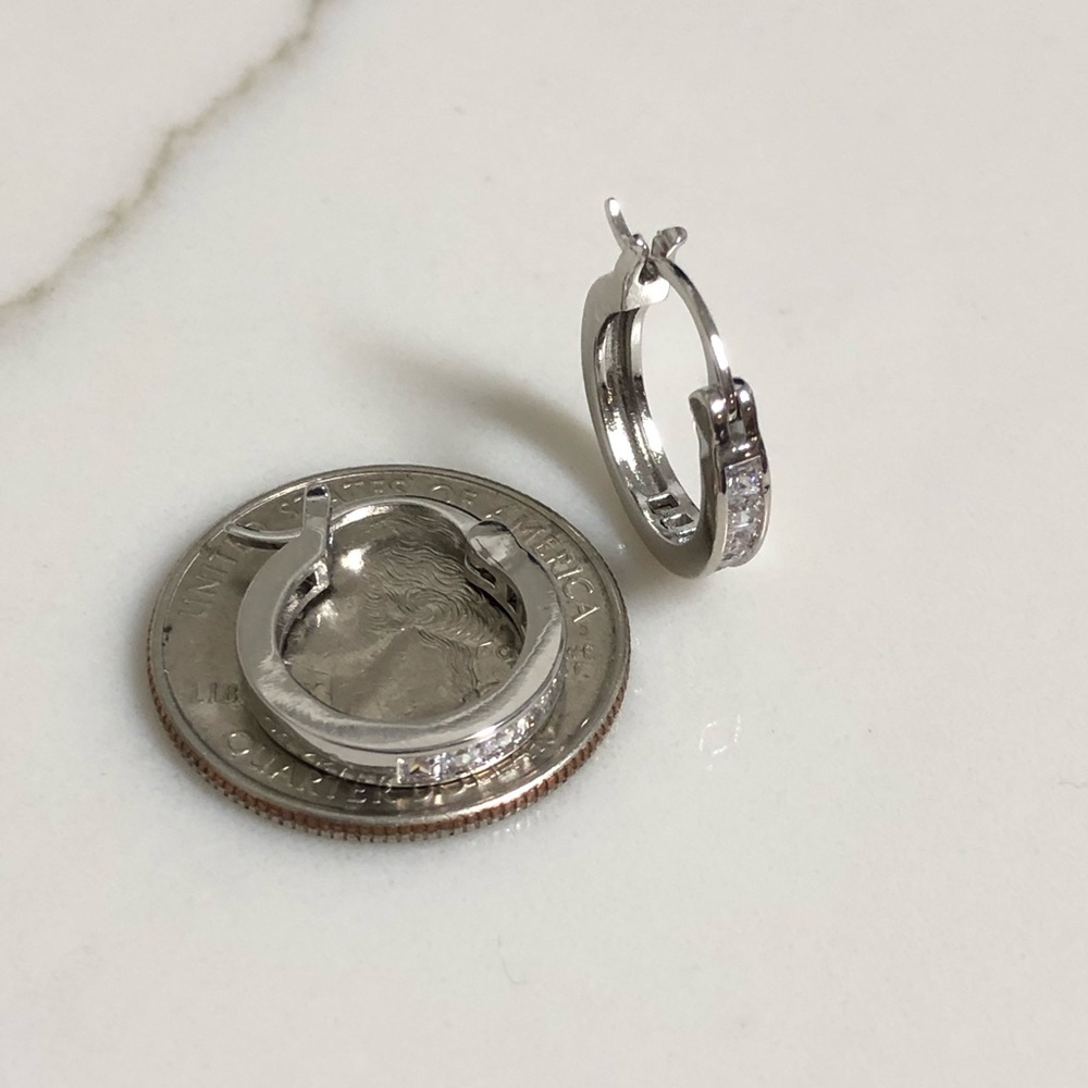 18k white gold Filled CZ Hoop Earrings - Picture 6 of 6